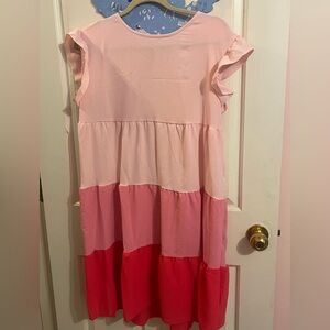 SHEIN Pink and Red Tiered Casual Dress